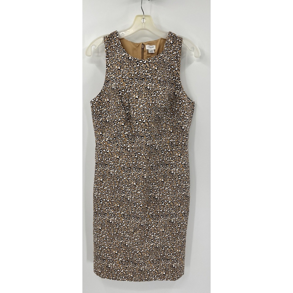 NWT J CREW LEOPARD BEIGE BASKET WEAVE COTTON SLEEVELESS SHEATH DRESS SIZE 10